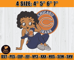Chicago Bears Embroidery, Betty Boop Embroidery, NFL Machine Embroidery Digital, 4 sizes Machine Emb Files -24 Wagner