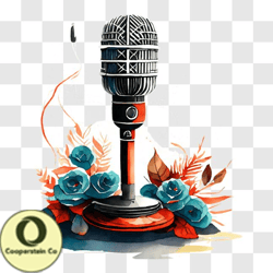 Vintage Microphone on a Floral Background PNG Design 148