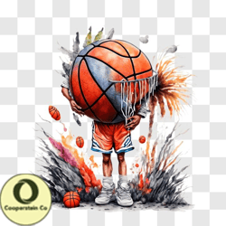 Basketball Player in Action with Fireworks PNG Design 50