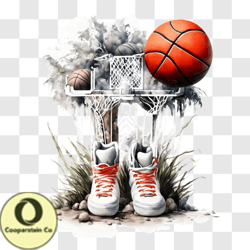 Basketball Shoes and Hoop Artwork PNG Design 68