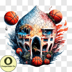 Unique Basketball themed House with Rainstorm PNG Design 86