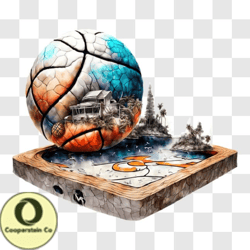 basketball ball floating on wooden box png design 106