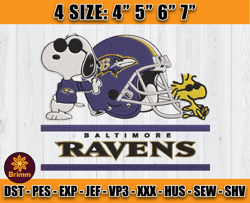 Ravens Embroidery, Snoopy Embroidery, NFL Machine Embroidery Digital, 4 sizes Machine Emb Files-01-Cooperstein