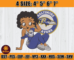 Ravens Embroidery, Betty Boop Embroidery, NFL Machine Embroidery Digital, 4 sizes Machine Emb Files -28-Cooperstein