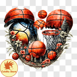 Vibrant Sports Artwork with Heart shaped Basketball Arrangement PNG Design 49