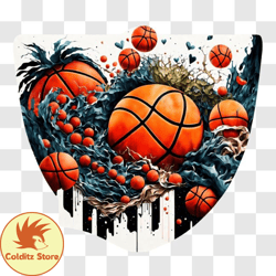 Basketball Game with Splashes of Paint PNG Design 85