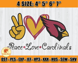Cardinals Embroidery, Peace Love Cardinals, NFL Machine Embroidery Digital, 4 sizes Machine Emb Files -14 -Colditz