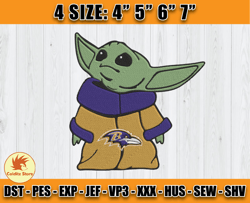 Ravens Embroidery, Baby Yoda Embroidery, NFL Machine Embroidery Digital, 4 sizes Machine Emb Files -02-Colditz