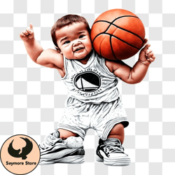 Adorable Baby Playing Basketball PNG