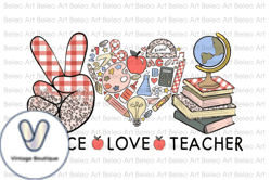Peace Love Teacher Retro Subliamtion PngDesign 11