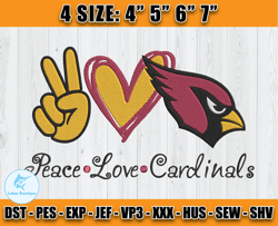 Cardinals Embroidery, Peace Love Cardinals, NFL Machine Embroidery Digital, 4 sizes Machine Emb Files -14 -Lukas