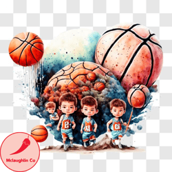 Group of Children Playing Basketball PNG Design 74