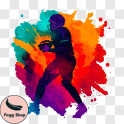 Football Player Running with Ball in Colorful Paint Background PNG2 Design 289