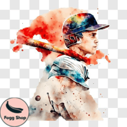Baseball Player in Artistic Watercolor Painting PNG