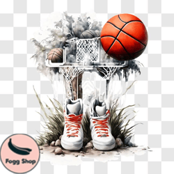 Basketball Shoes and Hoop Artwork PNG