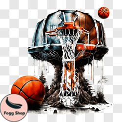 Unique Basketball Scene with Upside down Tree Basketball PNG
