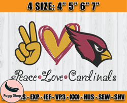 Cardinals Embroidery, Peace Love Cardinals, NFL Machine Embroidery Digital, 4 sizes Machine Emb Files -14 -Fogg