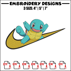 Squirtle x nike Embroidery Design, Pokemon Embroidery, Embroidery File, Nike Embroidery, Anime shirt, Digital download