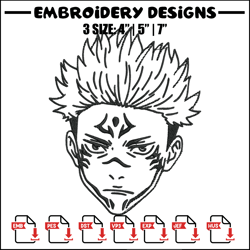 Sukuna face Embroidery Design, Jujutsu Embroidery, Embroidery File,Anime Embroidery, Anime shirt, Digital download