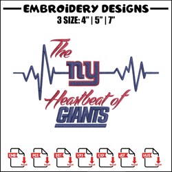 The heartbeat of New York Giants embroidery design, New York Giants embroidery, NFL embroidery, logo sport embroidery.