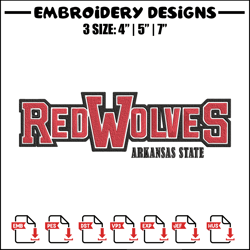 Arkansas State logo embroidery design, NCAA embroidery, Embroidery design, Logo sport embroidery, Sport embroidery