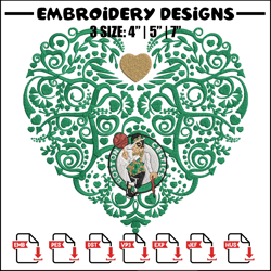 Boston Celtics heart embroidery design, NBA embroidery, Sport embroidery, Logo sport embroidery, Embroidery design
