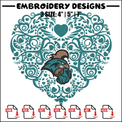 Coastal Carolina heart embroidery design, Sport embroidery, logo sport embroidery, Embroidery design, NCAA embroidery