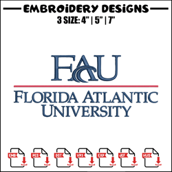 Florida Atlantic logo embroidery design,NCAA embroidery,Embroidery design, Logo sport embroidery, Sport embroidery.