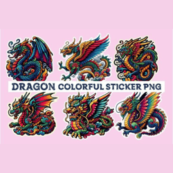 Dragon PNG, Dragon Stickers, Dragon Stickers PNG, Dragon Colorful Sticker PNG Sublimation ,Rainbow Dragons PNG