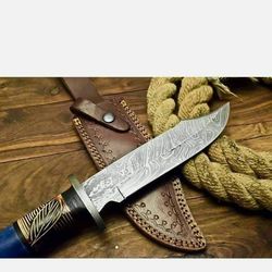 precision-crafted high-grade damascus steel blade, fixed blade bushcraft knife with walnut wood handle.