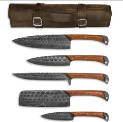 "Premium Damascus Chef Knife Set of 5 - Professional Kitchen Knives for Precision Cutting and Slicing"