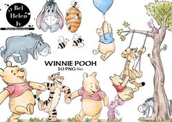 Winni Pooh  clip art, Winni Pooh watercolor clip art