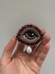 Evil Eye Brooch With Seashell Pearl Nazar Brooch Protection Amulet Handmade Personalized Gift Spiritual Jewelry Gift