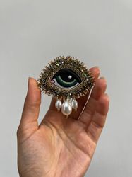 Evil Eye Brooch With Seashell Pearl Nazar Brooch Protection Amulet Handmade Personalized Gift Spiritual Jewellery