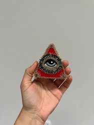 All Seeing Eye Triangle Evil Eye Brooch Protection Amulet Handmade Personalized Gift