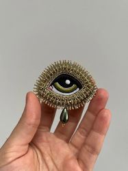 Evil Eye Brooch With Seashell Pearl Nazar Brooch Protection Amulet Handmade Personalized Gift Spiritual Jewelry Gift Fo