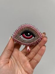 Pink Evil Eye Brooch With Seashell Pearl Nazar Brooch Protection Amulet Handmade Personalized Gift Spiritual Jewelry