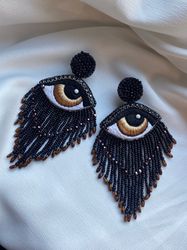 Big Evil Eye Earrings Dark Shining Luxury Elegant Beaded Earrings Embroidered Earrings Crystal Earrings