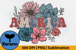 4th of July PNG, Retro America Floral Design 55