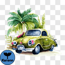 Vintage Car in a Tropical Paradise PNG Design 171
