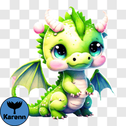 Cute Green Dragon with Wings and Crown PNG Design 222