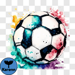 Colorful Soccer Ball with Watercolor Splatters PNG Design 262