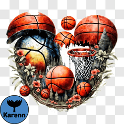 Vibrant Sports Artwork with Heart shaped Basketball Arrangement PNG