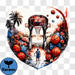 Heart Shaped Basketball Court with Colorful Balls PNG