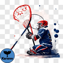 Lacrosse Player Ready to Shoot Puck with Hockey Stick PNG