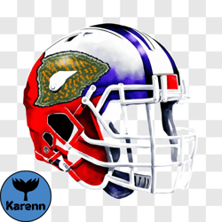 Decorative Football Helmet in Red, White, and Blue PNG