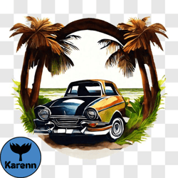 Vintage Car in a Tropical Paradise PNG