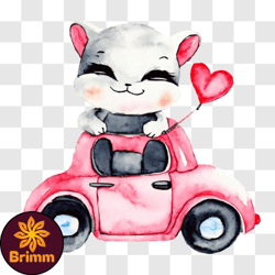 Adorable Cat Enjoying a Ride in a Pink Car PNG