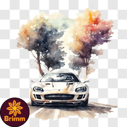 Vibrant Watercolor Painting of an Exotic Sports Car PNG