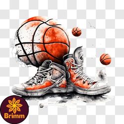 colorful basketball shoes and balls artwork png